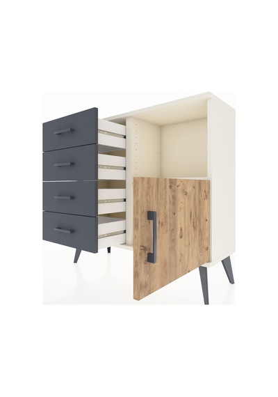 Arges Şifonyer Tek Raflı 4 Çekmeceli Tek Kapaklı 88x30x80 Aytaşı-çam/antrasit Çam/antrasit