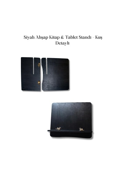 Siyah Ahşap Kitap Tablet Standı Kuş Detaylı