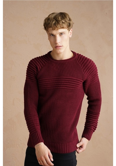 Erkek Bordo Nevrüllü Bisiklet Yaka Triko Kazak-trzcm28888r07s Bordo