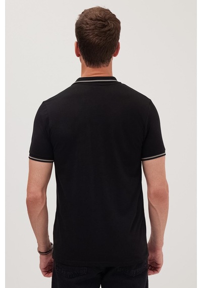 Tudors Erkek Slim Fit Dar Kesim %100 Pamuk Yumuşak Dokulu Serin Tutan Kumaş Düz Pike Siyah Polo Yaka Tişört-42246 Siyah