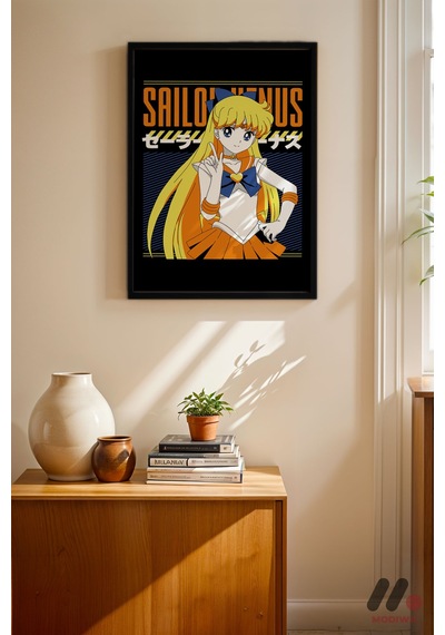 Sailor Moon Venus Poster, Siyah Çerçeveli Duvar Tablosu - Anime Severlere Özel Hediye