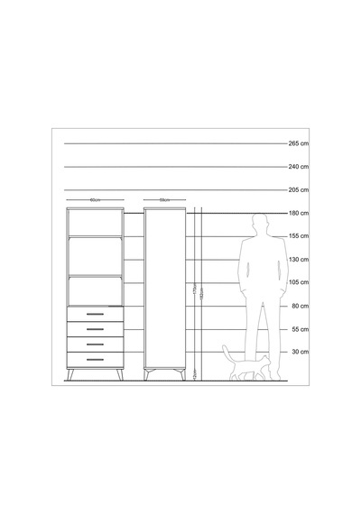 Kronos Dolap 3 Raflı 4 Çekmeceli 60x59x182 Çam-çam Çam
