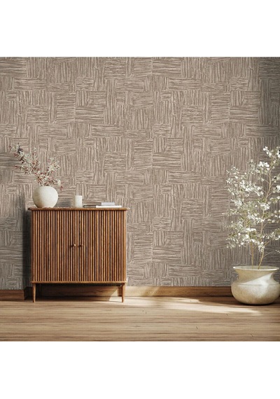 Adawall Muse Koleksiyonu- 25101-4 Koyu Bej Dokulu Silinebilir Nonwoven Vinil Duvar Kağıdı 1.06x15.6m - 16.5m²