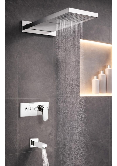 Ankastre Duş Seti 550x220 Mm Şelale&yağmur Panel 3 Yönlü Butonlu Sus 304 Paslanmaz Pirinç Krom Kap