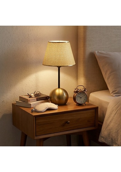 Dora Eskitme Gold Metal Ayaklı Abajur Hasır Başlıklı Vintage Gece Lambası