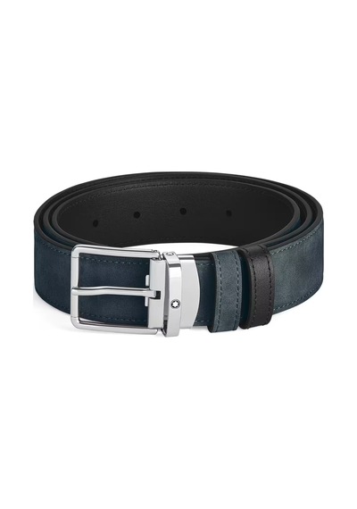 Montblanc Everyday Süet Siyah 35 Mm Çift Taraflı Deri Kemer 22100 Mavi