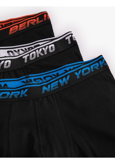 Koton 3'lü Boxer Seti Slogan Baskılı Pamuklu Siyah 5wlm90017mk