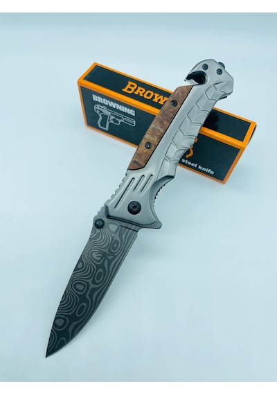 Browning Ahşap Kasa Yarıotomatik Kamp Çakı//21cm-hc4 Gümüş - Kahverengi