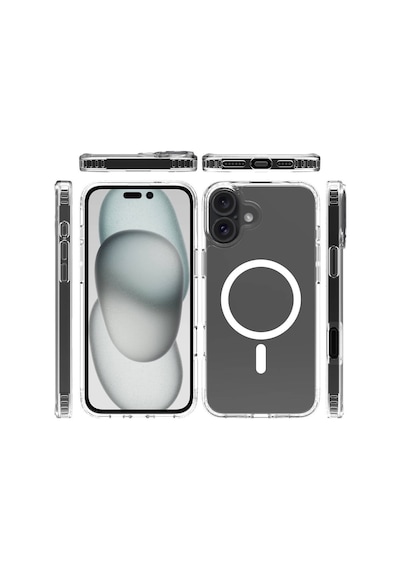 Ardemix Apple Uyumlu iPhone 16 Plus Kılıf Magsafe Şarj Özellikli Şeffaf Sert Pc Embos Kapak Şeffaf
