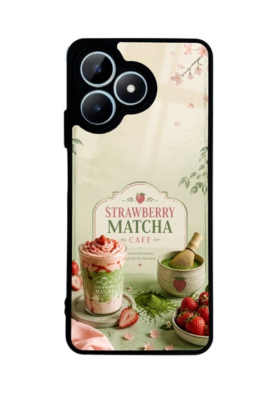 Realme Note 50 Soft Matcha Strawberry Tasarımlı Glossy Telefon Kılıfı Yeşil
