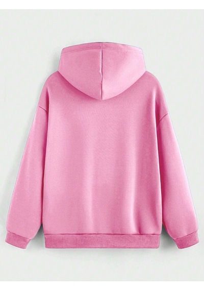 Unisex Pembe Monaco Baskılı Kapüşonlu Oversize Sweatshirt Pembe
