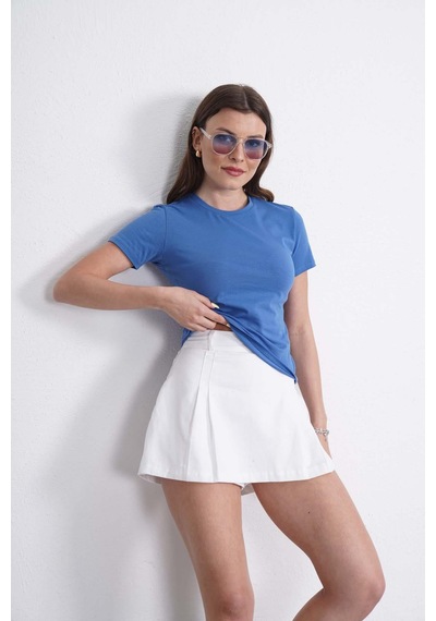 Crop Slim Fit Pamuk Likra Tişört-koyu Mavi Koyu Mavi