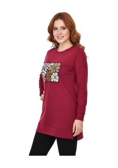 Caftan Kadın Sıfıryaka Önü Nakışlı Tunik Bgl-st05085 Bordo
