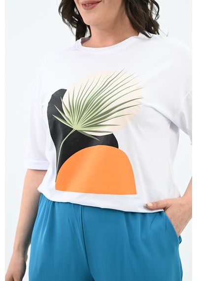 Kadın Büyük Beden Baskı Detaylı T-shirt Takım 8105-24 001