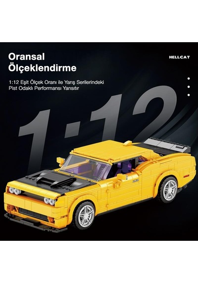 Reobrix Technic 11030 1/12 Dodge Challenger Hellcat Araba Yaratıcı Yapı Blok Seti Building Blocks - 1740 Parça