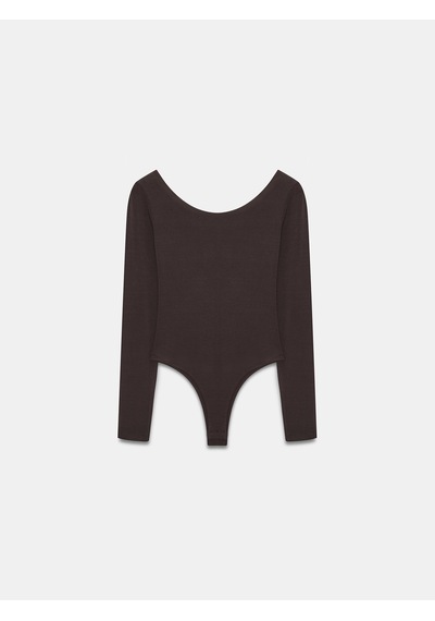 Dilvin 32776 Oval Yaka Bodysuit-koyu Kahve
