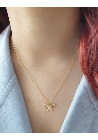 Altın Kaplama Telkari Işi Kelebek Model Kadın Gümüş Kolye 534473111