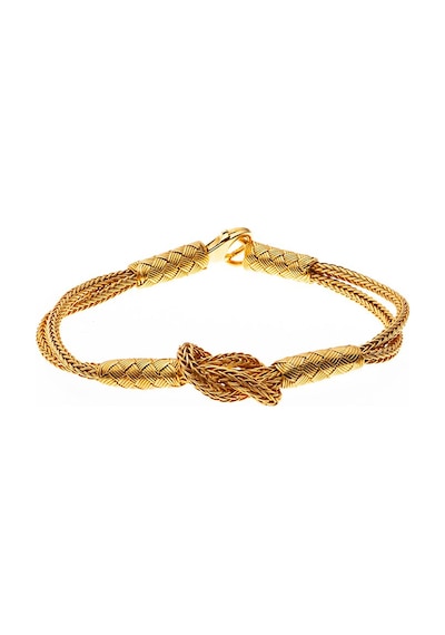 Tesbihane-El İşçiliği Düğüm Tasarım Gold Renk 1000 Ayar Gümüş Kazaz Bilekli