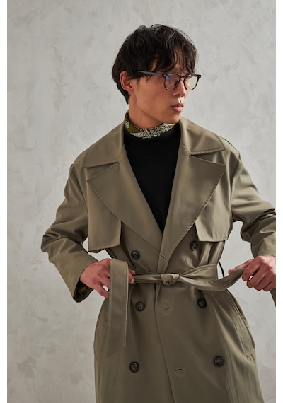 Erkek Kruvaze Yaka Oversize Trençkot Haki