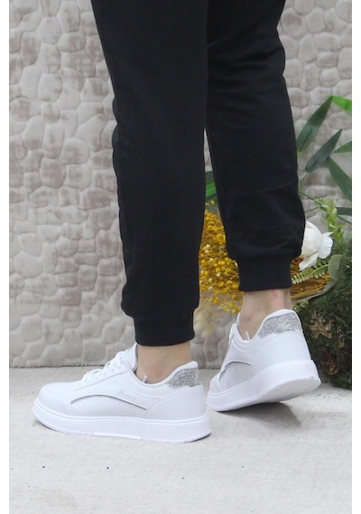 Fort Wks 2765 Beyaz Gümüş Hafif Rahat Sneaker Kadın Spor Ayakkabı 001