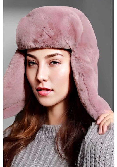 Uniquetrenders Kadın Peluş Kalpak Pilot Şapka Pembe
