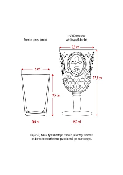 Akrilik Pembe 6'lı Kadeh & Su Meşrubat Kahve Yanı Bardağı 450 ML (Cam Değildir)