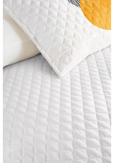 Geometrik Sarı Genç Odası Tek Kişilik Pike Takımı - Gri Minimal 160x220 Cm Kapitone Yatak Örtüsü Kavrulmuş İz Baharı