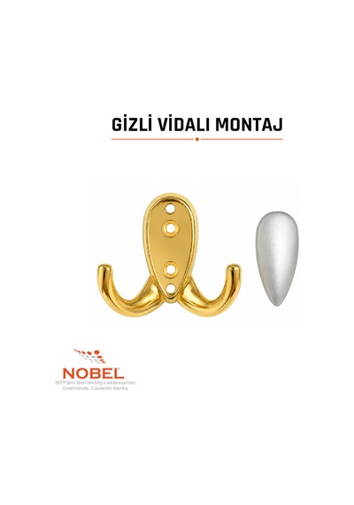 Ari S Askı, Metal Vestiyer Askısı, Altin Matkrom, Duvar Ve Dolap Askılığı 5'li Set Vidalı Altın