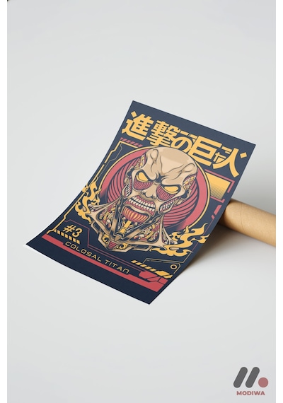 Attack On Titan Colossal Titan Poster, Çerçevesiz Yüksek Kalite Duvar Afişi - Anime Severlere Özel H
