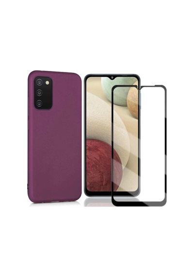 Samsung Galaxy Uyumlu A03s Esnek Soft Tasarım Dayanıklı Kılıf Ve Tam Kaplayan Cam Ekran Koruyucu Mor
