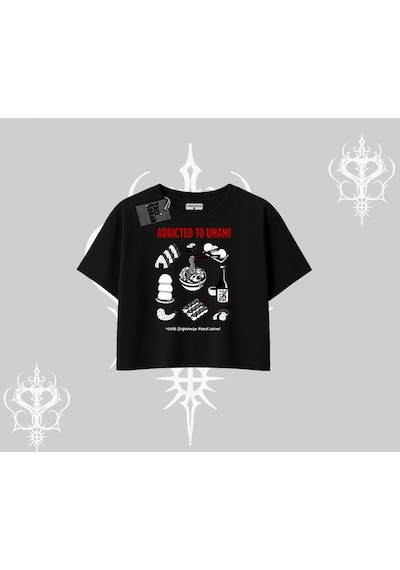 Startmore Startmore Oversize Crop Tshirt Japon Mutfağı Umami Temalı Baskılı Siyah