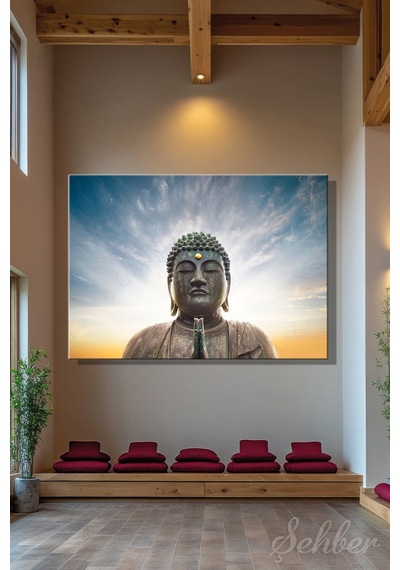 Meditasyon Pozunda Bronz Tonda Buda Heykeli Yatay Kanvas Tablo 4607 Çok Renkli
