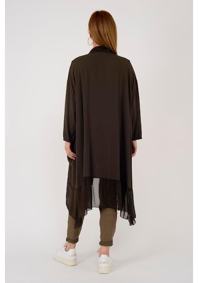 Bohem Stil Italyan Ipek Detaylı Oversize Kaftan & Bluz-8711 Koyu Kahve