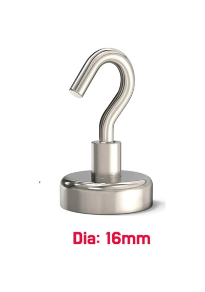 2 Adet Çok Amaçlı Güçlü Neodyum Mıknatıs Manyetik Kanca Askı - 16 Mm Çap Metal Gümüş Diğer