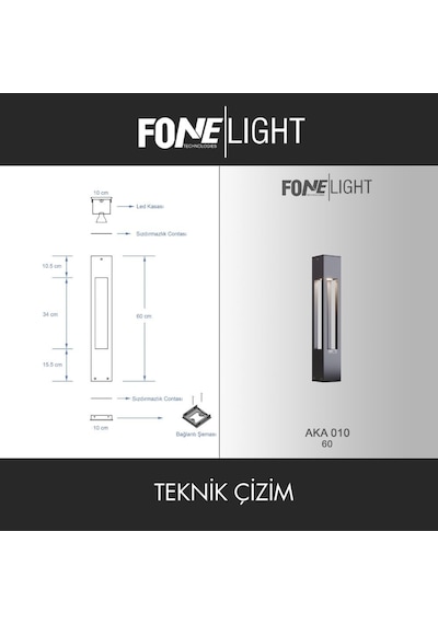 FoneLight AKA 60 cm LED Bollard Bahçe Aydınlatma Direği Antrasit Alüminyum IP65 Peyzaj Yürüyüş Yolu Aydınlatması 9W 3000K