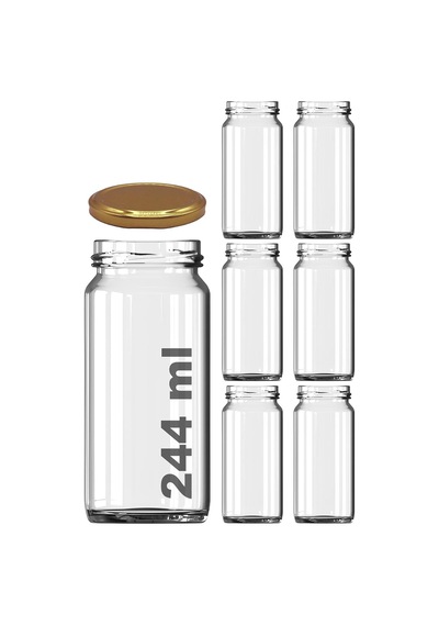 244 Ml Kavanoz Metal Gold Konserve Kapaklı 244 Cc Şeffaf Uzun Cam Kavanoz 2 Adet Diğer