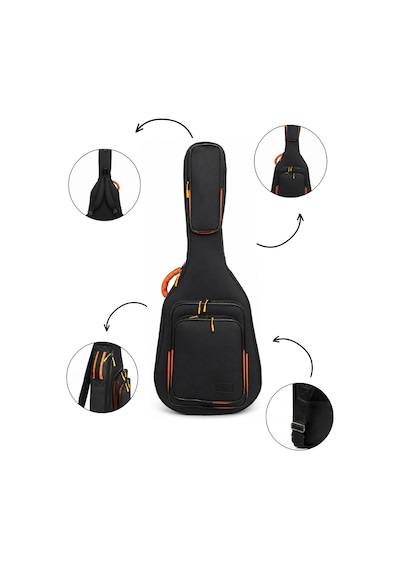 Profesyonel Gigbag Kalın Akustik Gitar Kılıfı-çantası - Siyah - Turuncu1900 Denye Lüx Kumaş - %100 Su Geçirmez