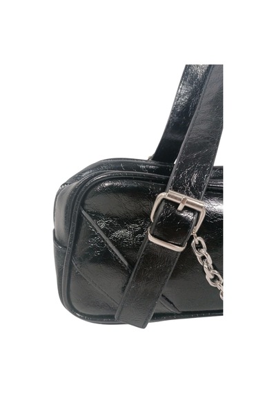 Glemix Rebeca Siyah Parlak Cilt Zincir Aksesuarlı Kadın Omuz Çantası Siyah