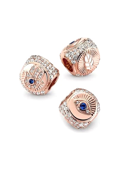 Üç Yönlü Bronz Charm Göz El Ve Buğday Gümüş Kaplama