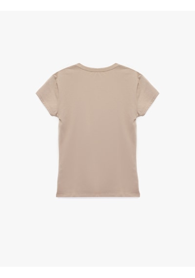 Koton Slim Fit Kısa Kollu Bisiklet Yaka Pamuklu Tişört Deve Tüyü 6sak50261ek Taba