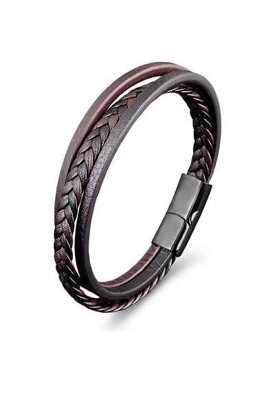 Premium Kahverengi Siyah Deri Erkek Bileklik Titanyum Çelik Manyetik Kilitli 31833b14d2 - 21 Cm Kahverengi