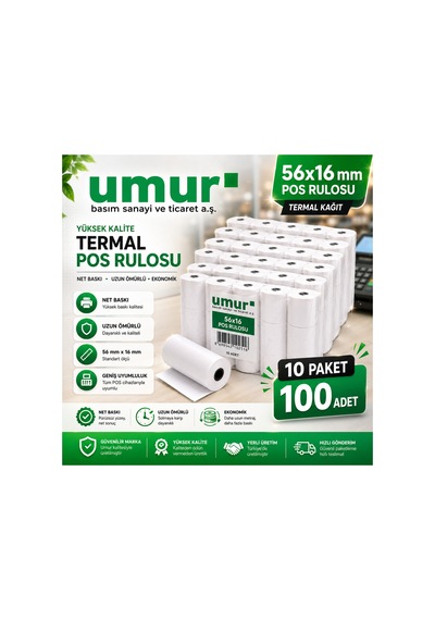 56x16 Mm Termal Pos Rulosu Pos Kağıdı 100 Adet 10 Paket X 10 Adet
