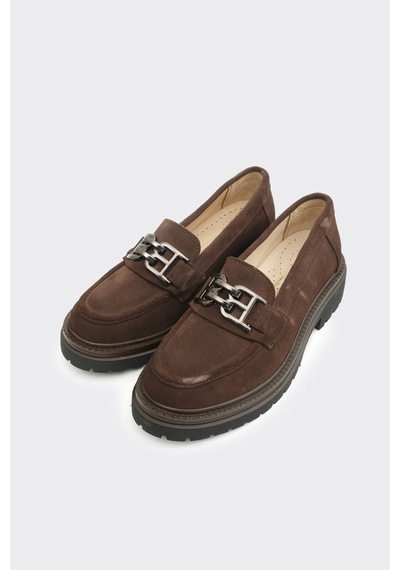Derinet Hakiki Deri Tokalı Kadın Loafer Kahve Süet Kahve Süet