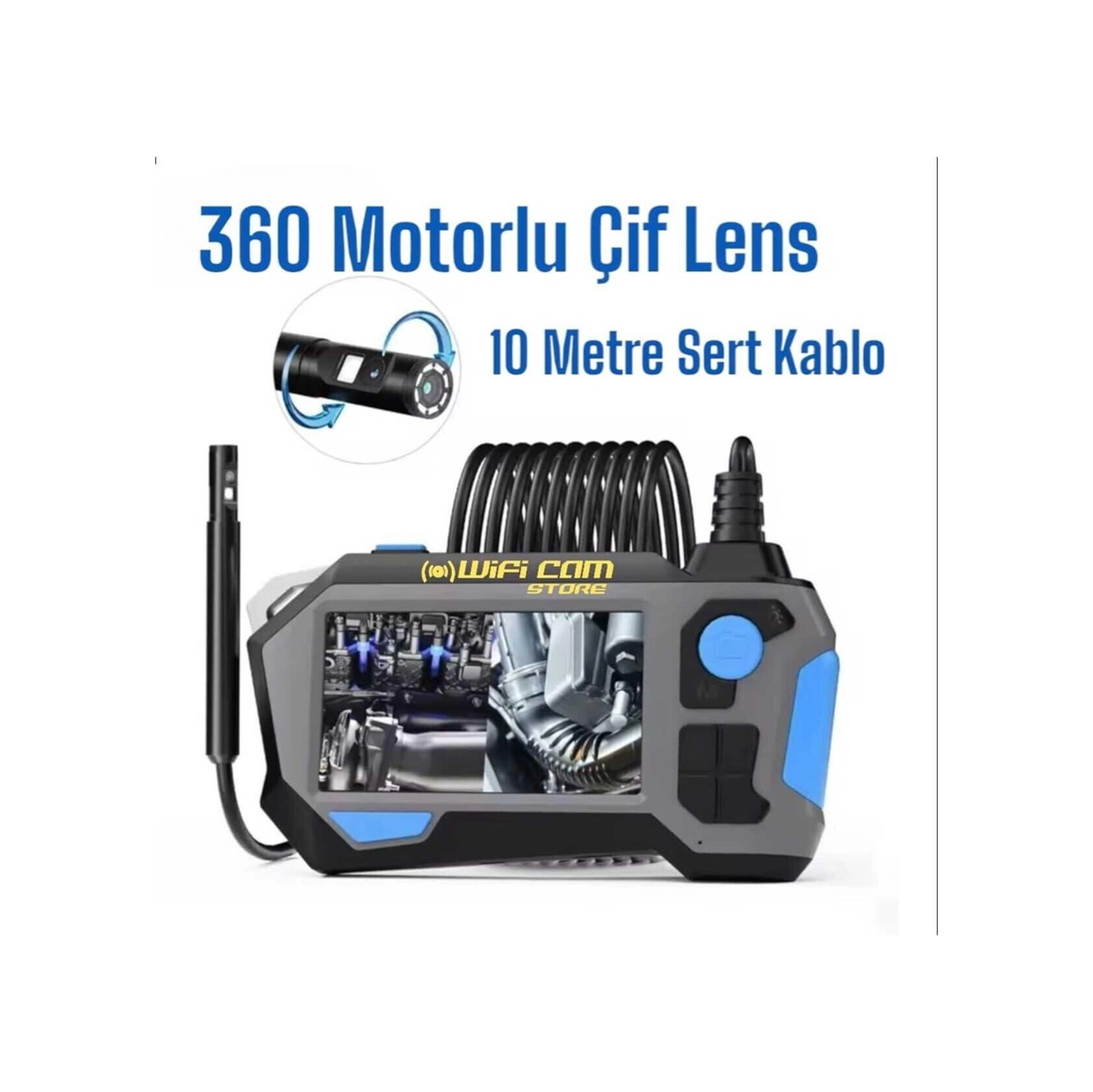 360rotasyon Motorlu 10 Metre Çift Lensli Sert Kablolu 1080p Ekranlı Tamirci Kamerası-114084