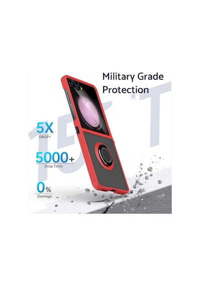 Samsung Galaxy Z Flip 7 Uyumlu Kılıf Yüzüklü Standlı Extra Koruma Sert Silikon Kapak - Siyah