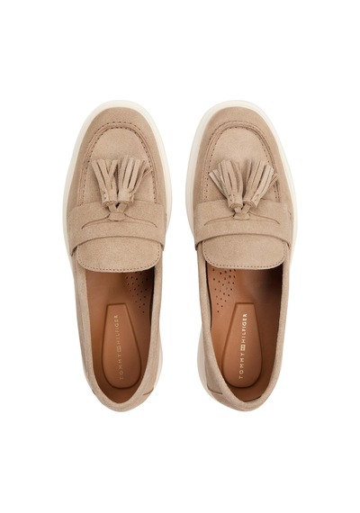 Tommy Hilfiger Hafif Süet Kadın Püsküllü Bej Loafer-13200 Sandalwood