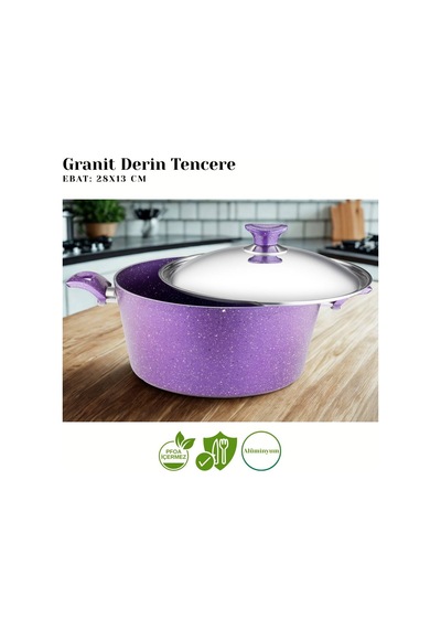 28 Cm Granit Derin Tencere Çelik Kapak - Violet Violet