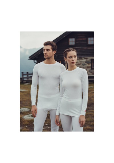 Blackspade Vücuda Oturan İçlik Unisex Termal Uzunkol Tişört Bisiklet Yaka, 2. Seviye Isı Koruma-9259 Beyaz