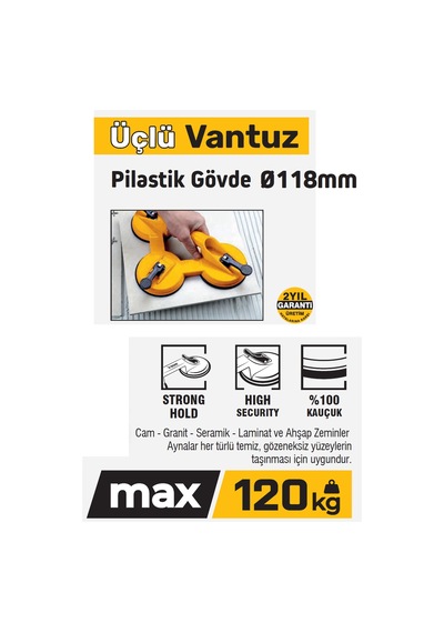 Sgs946 - 120 Kg Üçlü Plastik Gövde Cam Seramik Fayans Ahşap Tutma Taşıma Vantuzu 12cm + 12cm + 12cm