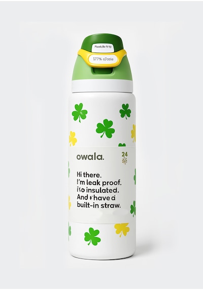 Owala 32 Oz 946 Ml Freesip Desenli Çift Katmanlı Paslanmaz Çelik Termos Kilitli Kapak Beyaz - Yeşil